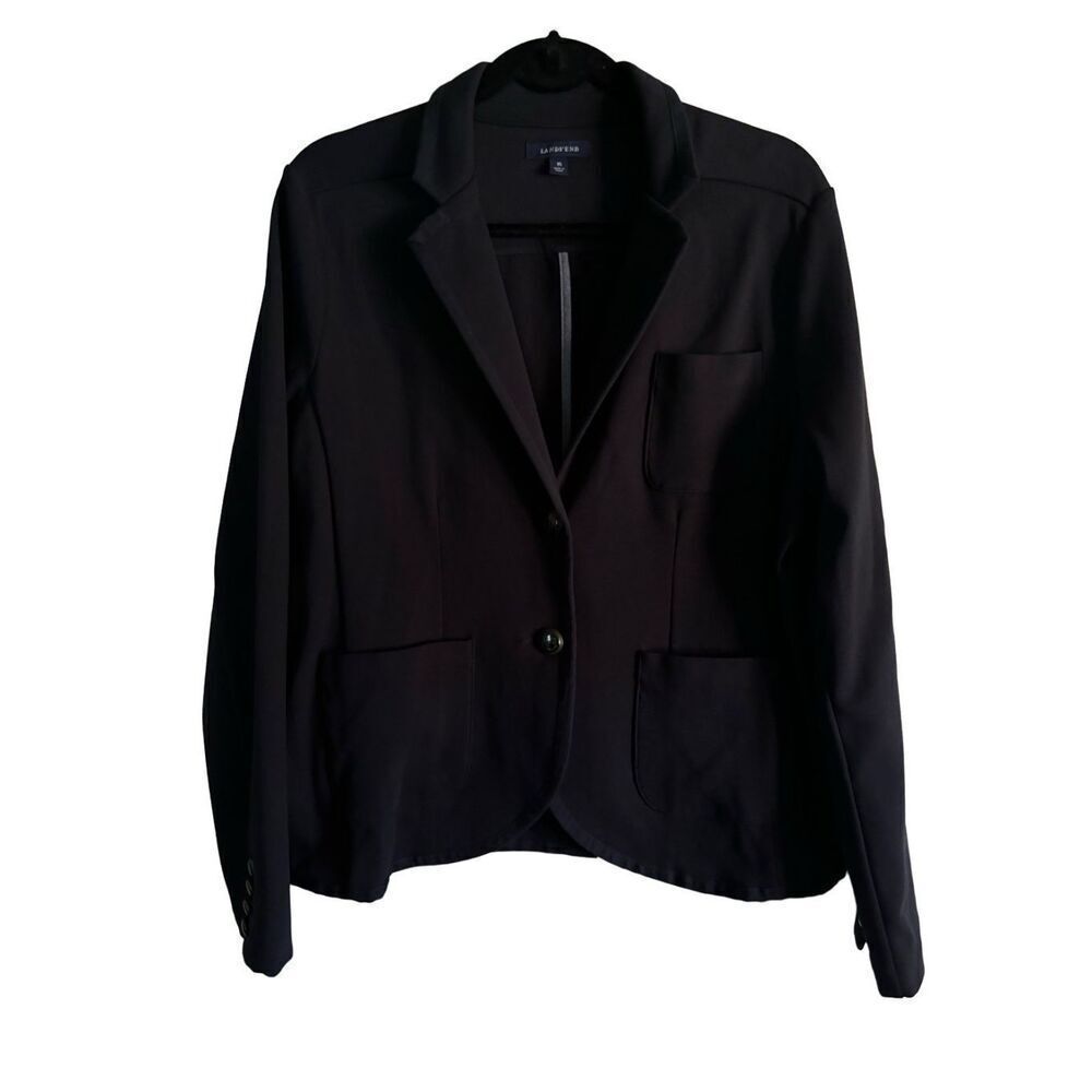 Lands End SZ 16 Women’s Black Cotton 2 Button Blazer Anchor Buttons Nautical
